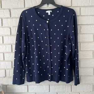 Charter Club Navy & white Embroidered polka dot button down cardigan. Size 2X